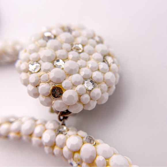 Rare Vintage Couture James Arpad Rhinestone Clipon White Abstract Large Earrings - Picture 6 of 16